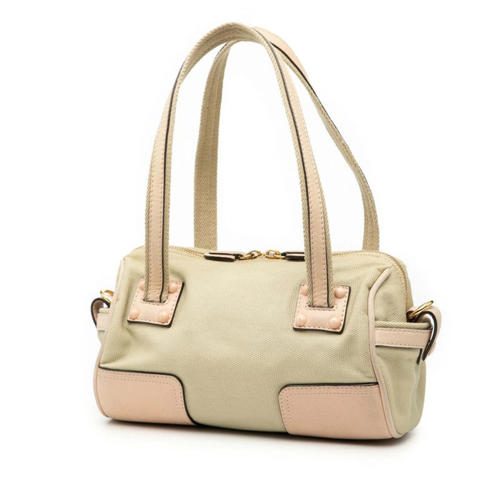 Loewe Beige Handbag Pink Cream Canvas Anagram Leather Pink Cream